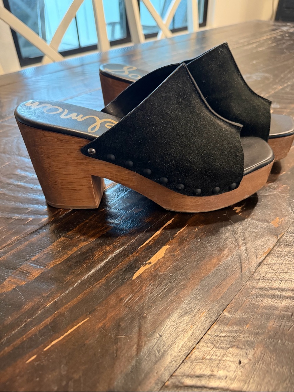 Sam Edelman Black Suede Platform Clog Heels